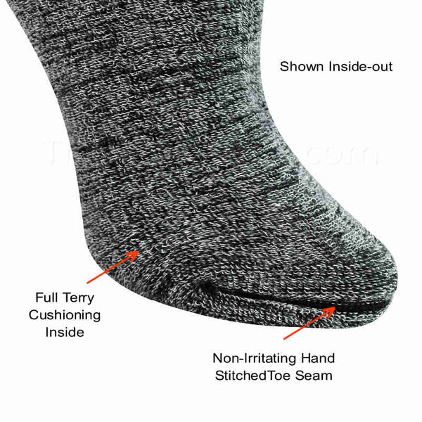 Hand Stitched Smooth Toe Seams on the Ladies Marble Gray Diabetic Ankle Socks