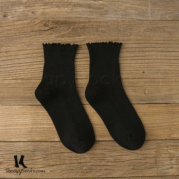 Fungus Lace Tops Crew Casual Cotton Socks Black