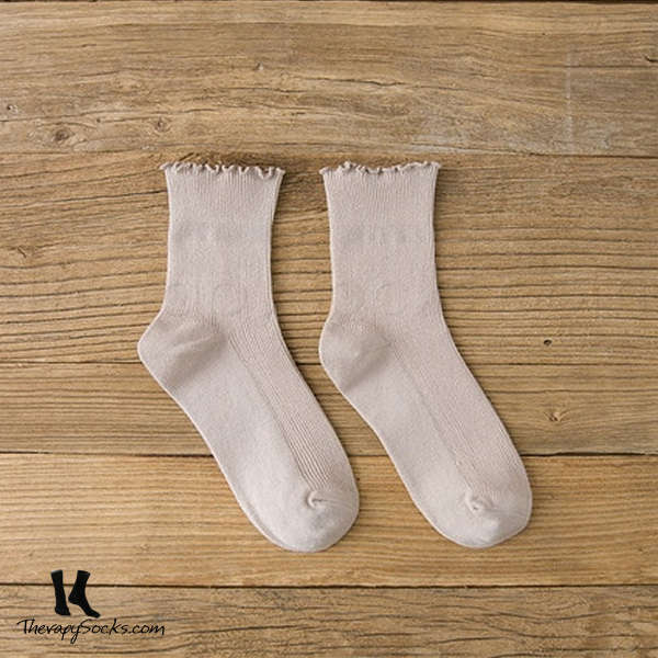 Fungus Lace Tops Crew Casual Cotton Socks Kahki