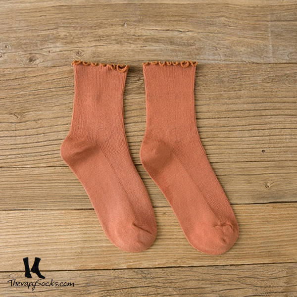 Fungus Lace Tops Crew Casual Cotton Socks Orange