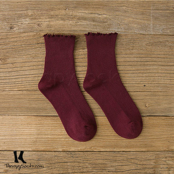 Fungus Lace Tops Crew Casual Cotton Socks Red