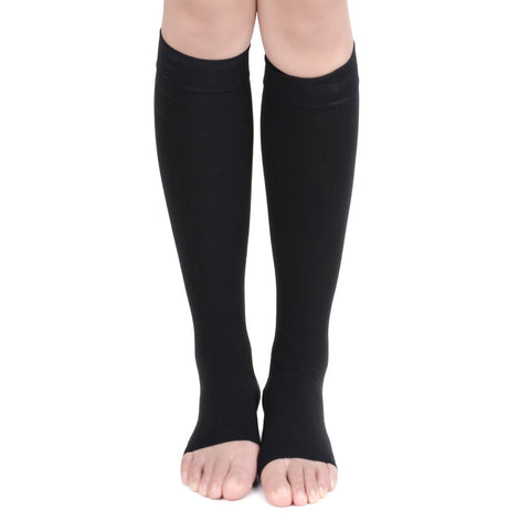 No Toe Anti-Fatigue Compression Knee High Stockings in Black