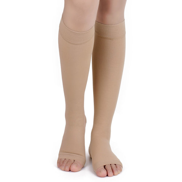 Beige No Toe Anti-Fatigue Compression Knee High Stockings