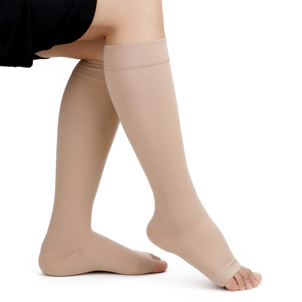 Beige No Toe Anti-Fatigue Compression Knee High Stockings