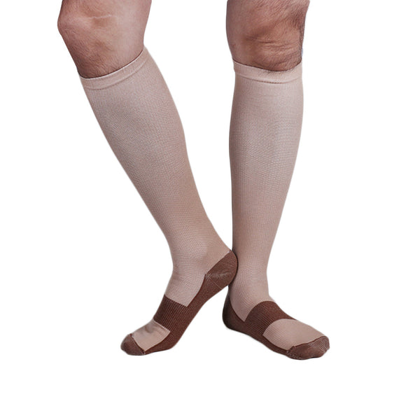 Beige Copper Anti-Fatigue Compression Knee High Socks