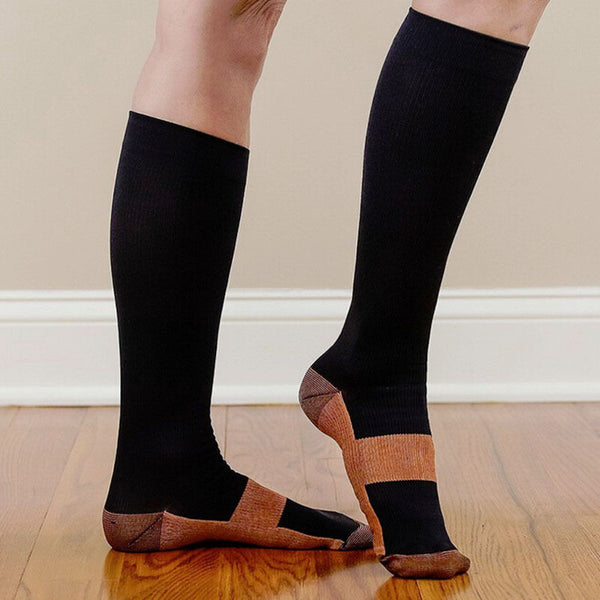 Copper Anti-Fatigue Compression Knee High Socks in Black