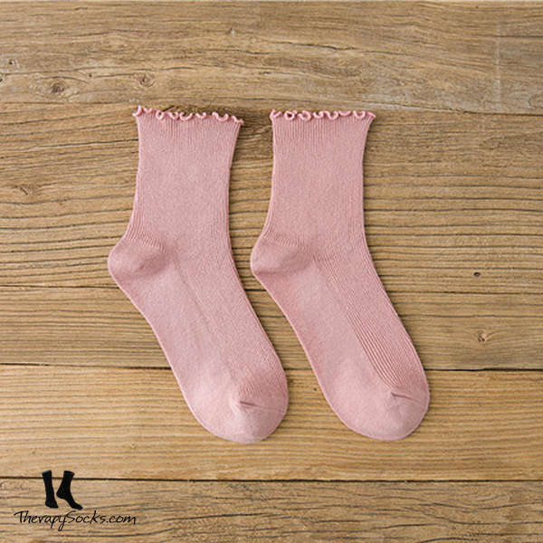 Fungus Lace Tops Crew Casual Cotton Socks Pink