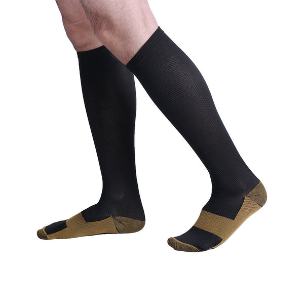Side View Black Copper Anti-Fatigue Compression Knee High Socks