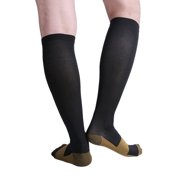 Rear View Black Copper Anti-Fatigue Compression Knee High Socks