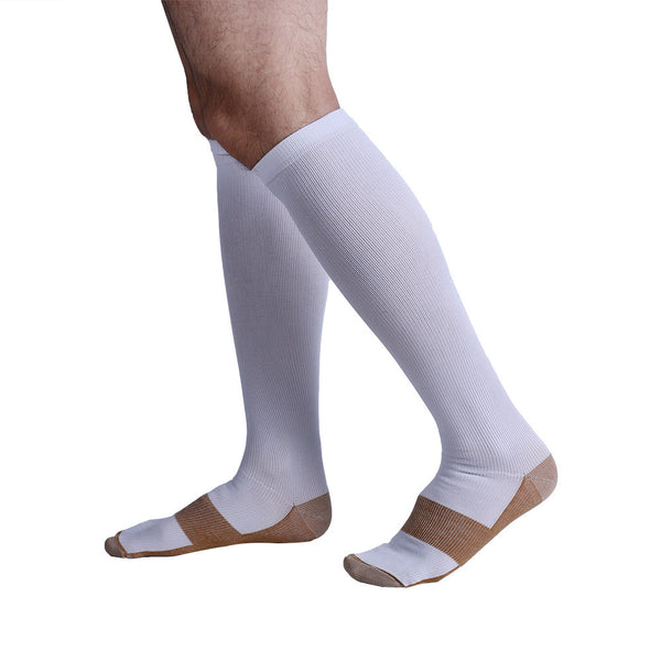 Side View White Copper Anti-Fatigue Compression Knee High Socks