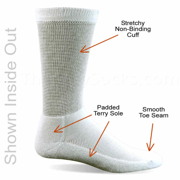 Features of Bamboo Diabetic Crew Height Socks - Terry Padded Sole