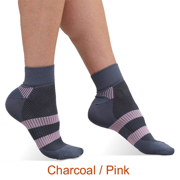 Charcoal - Pink Infrared Quarter Crew Socks for Running