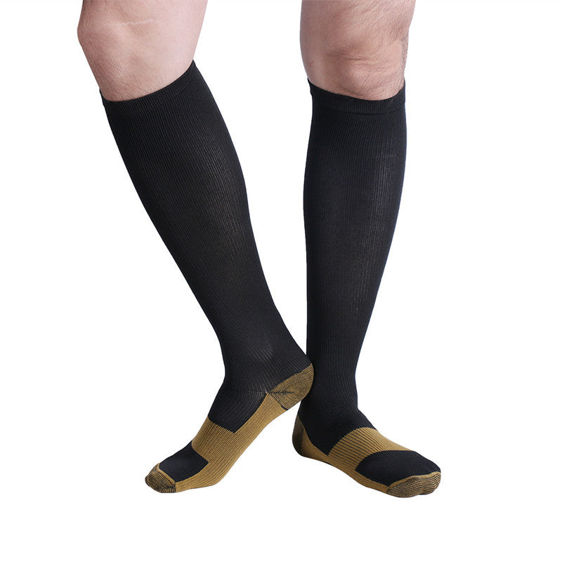 Black Pair Front View Copper Anti-Fatigue Compression Knee High Socks